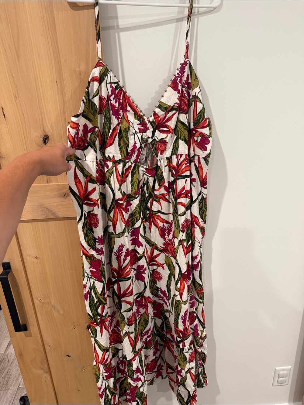 a new day White Floral Slip Dress with Red & Green Print